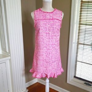 CeCe Pink and White Textured Tweed Dress